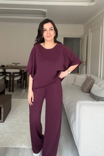 Oysh Bordo Modal Degaje Kısa Kol Takım