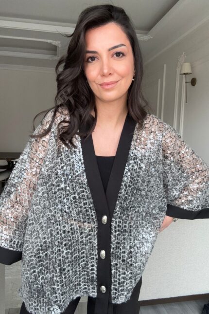 Payetli Kimono - Siyah